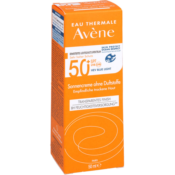Avène Sonnencreme ohne Duftstoffe LSF 50+ für empfindliche trockene Haut invisible finish, 50 ml Cream