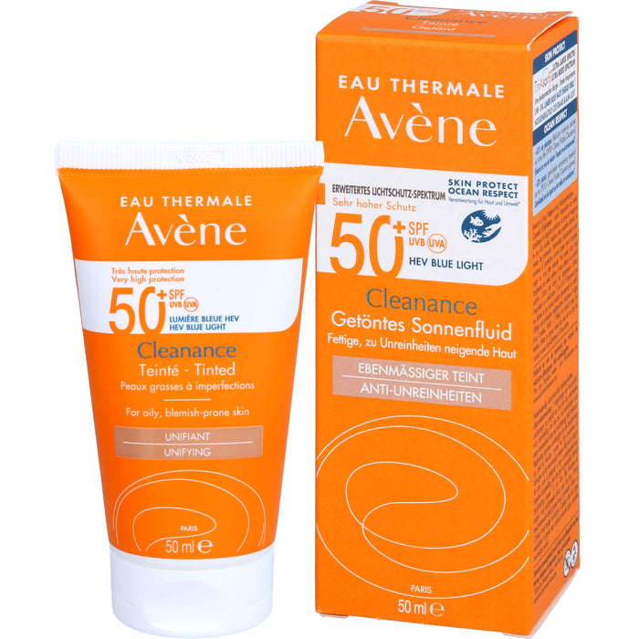 Avène Cleanance getöntes Sonnenfluid LSF 50+ für fettige, zu Unreinheiten neigende Haut für einen ebenmässigen Teint, 50 ml Cream
