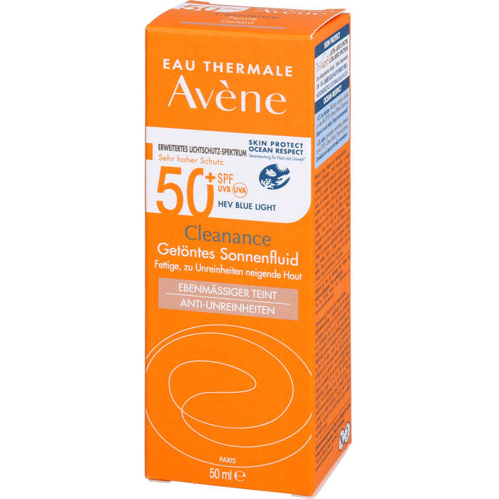 Avène Cleanance getöntes Sonnenfluid LSF 50+ für fettige, zu Unreinheiten neigende Haut für einen ebenmässigen Teint, 50 ml Cream