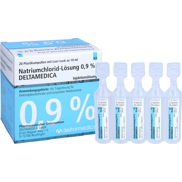 DELTAMEDICA Natriumchlorid-Lösung 0,9 % Injektionslösung Plastikampullen mit Luer-Lock, 20 St. Ampullen