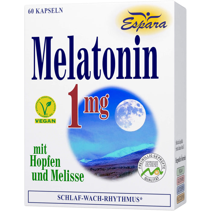 Espara Melatonin 1 mg Kapseln mit Hopfen und Melisse, 60 St. Kapseln
