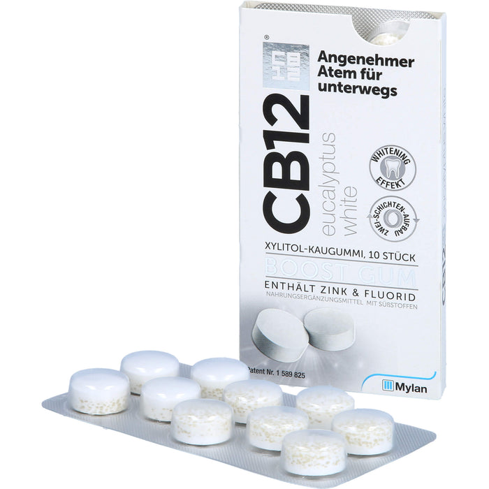 CB12 Boost Xylitol-Kaugummi Eucalyptus gegen Mundgeruch mit Whitening-Effekt, 10 St. Kaugummi