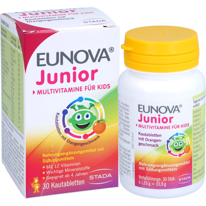 EUNOVA Junior Kautabletten mit Orangengeschmack zur Unterstützung der Gesundheit und Abwehr, 30 pc Tablettes