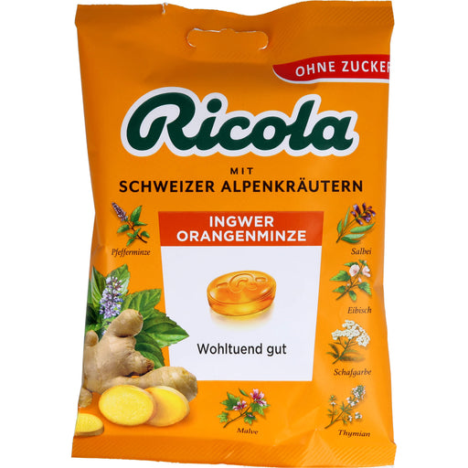 Ricola Bonbons mit Schweizer Alpenkräuter Ingwer Orangenminze ohne Zucker, 75 g Bonbons