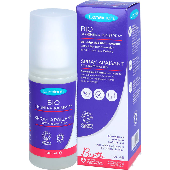 LANSINOH bio Regenerationsspray beruhigt das Dammgewebe, 100 ml Solution