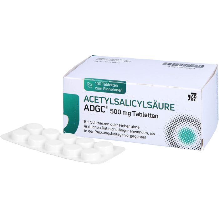 Acetylsalicylsäure ADGC 500mg bei leichten bis mäßigen Schmerzen und Fieber, 100 pc Tablettes