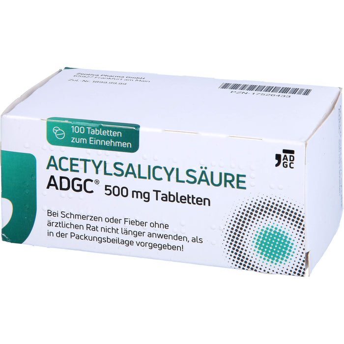 Acetylsalicylsäure ADGC 500mg bei leichten bis mäßigen Schmerzen und Fieber, 100 pc Tablettes