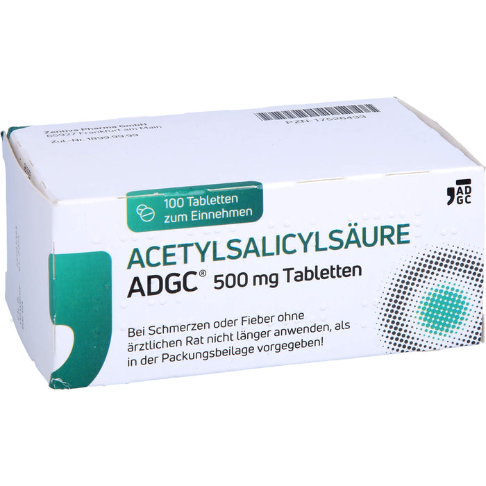 Acetylsalicylsäure ADGC 500mg bei leichten bis mäßigen Schmerzen und Fieber, 100 pc Tablettes