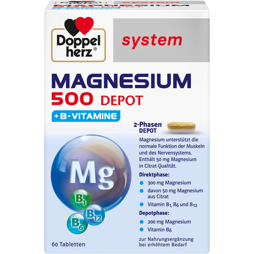 Doppelherz system Magnesium 500 Depot Tabletten für Muskeln und das Nervensystem, 60 St. Tabletten