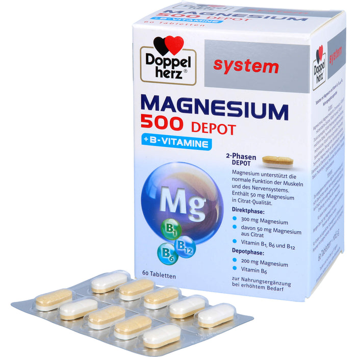 Doppelherz system Magnesium 500 Depot Tabletten für Muskeln und das Nervensystem, 60 pcs. Tablets