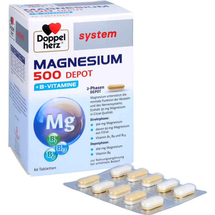 Doppelherz system Magnesium 500 Depot Tabletten für Muskeln und das Nervensystem, 60 pcs. Tablets