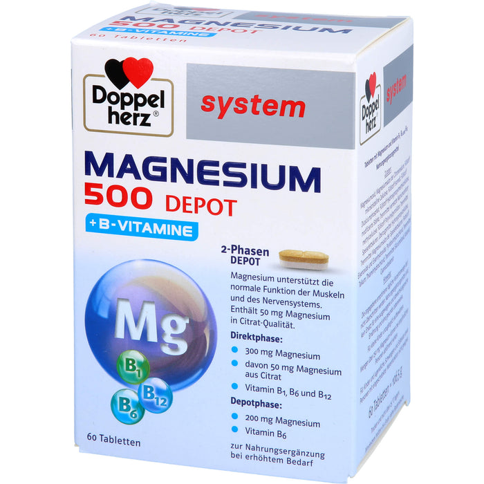 Doppelherz system Magnesium 500 Depot Tabletten für Muskeln und das Nervensystem, 60 St. Tabletten