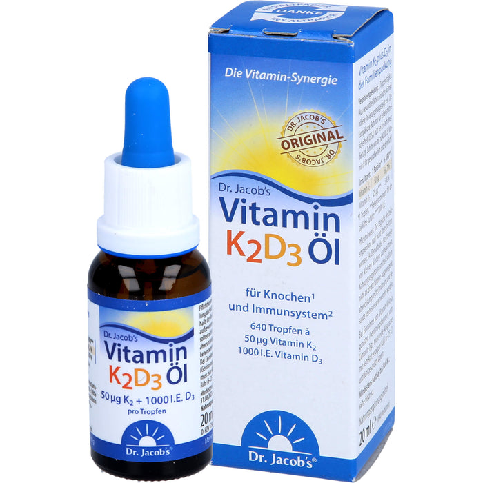 Dr. Jacob's Vitamin 50 mcg K2 + 1000 I.E. D3 Öl, 20 ml Solution