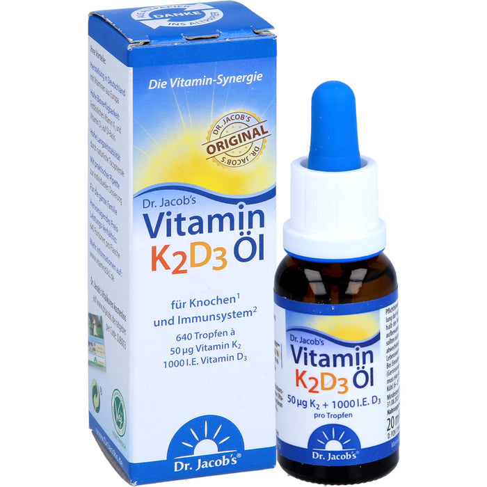 Dr. Jacob's Vitamin 50 mcg K2 + 1000 I.E. D3 Öl, 20 ml Solution