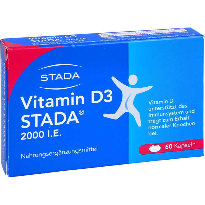 STADA Vitamin D3 2000 I.E. Kapseln unterstützt das Immunsystem und trägt zum Erhalt normaler Knochen bei, 60 St. Kapseln