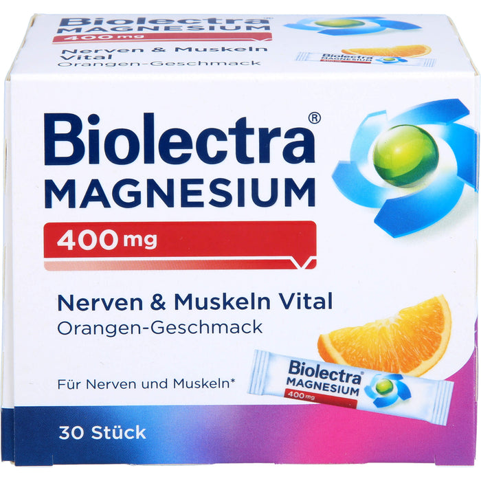 Biolectra Magnesium 400 mg Nerven & Muskeln Vital Direktstick mit Orangen-Geschmack, 30 pc Sachets