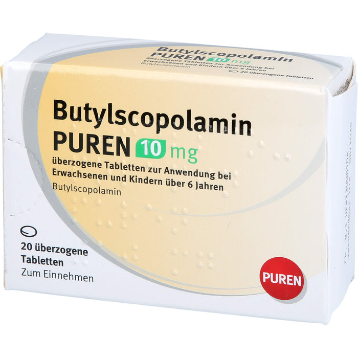 PUREN Butylscopolamin 10 mg Tabletten zur Linderung von Krämpfen in den Muskeln von Magen und Darm, 20 pcs. Tablets