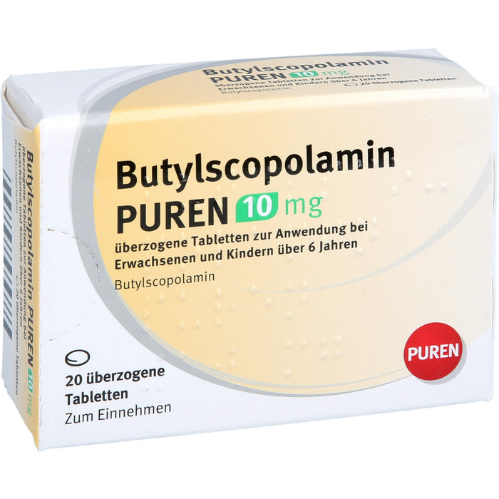 PUREN Butylscopolamin 10 mg Tabletten zur Linderung von Krämpfen in den Muskeln von Magen und Darm, 20 pcs. Tablets