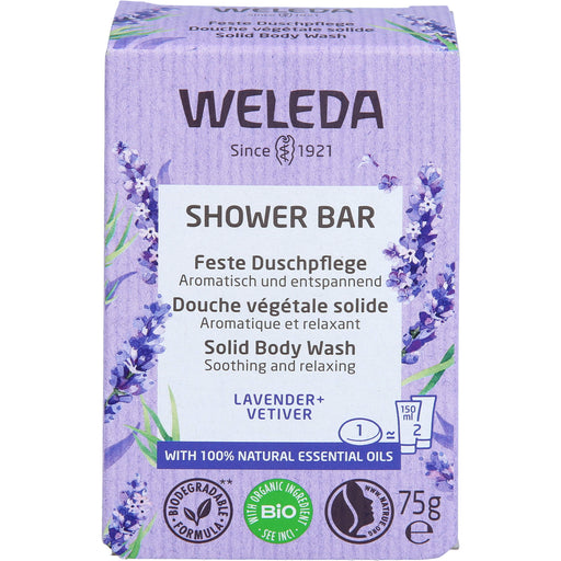 WELEDA Feste Duschpflege Lavender + Vetiver aromatisch und entspannend, 75 g Seifenstück