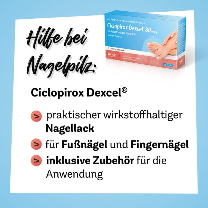 Ciclopirox Dexcel 80 mg/g Lösung wirkstoffhaltiger Nagellack bei Nagelpilzinfektionen, 6.6 ml Nail varnish containing active ingredients