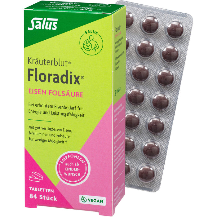 Salus Kräuterblut Floradix Tabletten mit Eisen und Folsäure für Energie und Leistungsfähigkeit, 84 St. Tabletten