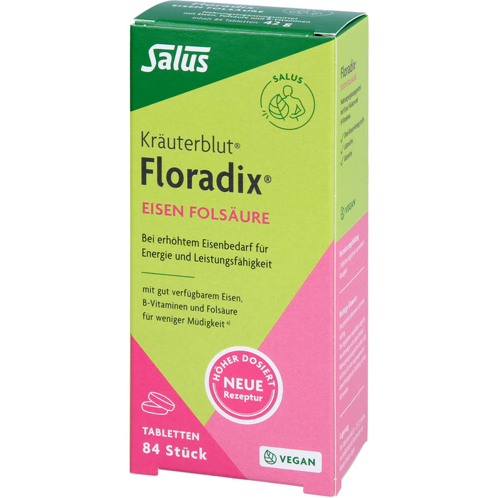 Salus Kräuterblut Floradix Tabletten mit Eisen und Folsäure für Energie und Leistungsfähigkeit, 84 St. Tabletten