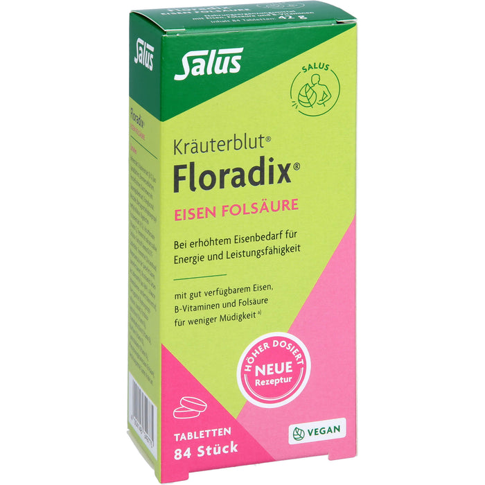 Salus Kräuterblut Floradix Tabletten mit Eisen und Folsäure für Energie und Leistungsfähigkeit, 84 St. Tabletten