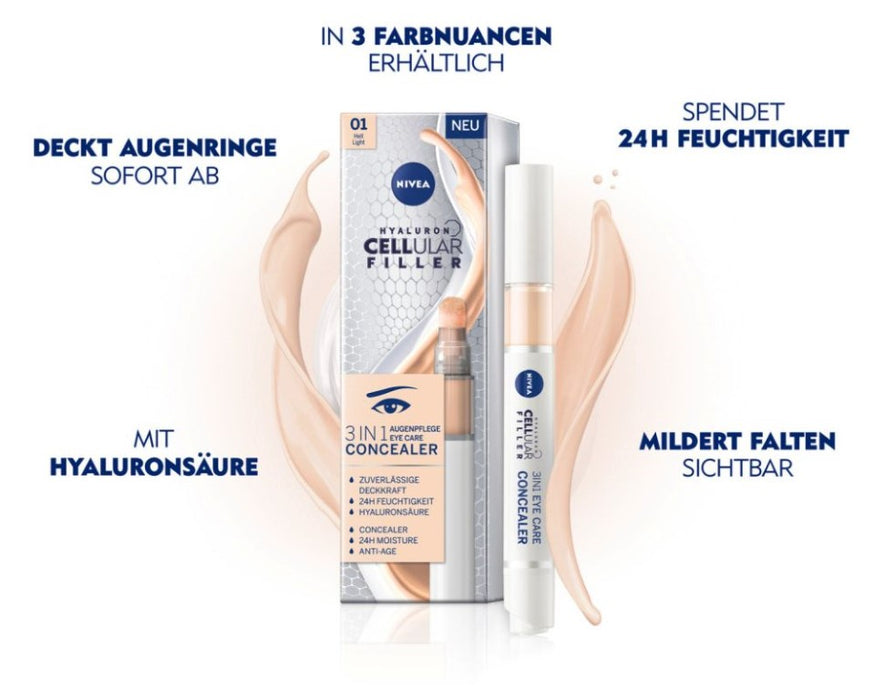 NIVEA Cellular 3in1 Augenpflege Concealer dunkel, 4 ml Creme