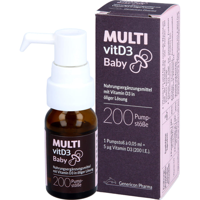 MULTIvitD3 Baby Vitamin D3 für Babys und Kleinkinder mit praktischer und leicht anzuwendender Dosierpumpe, 10 ml Solution