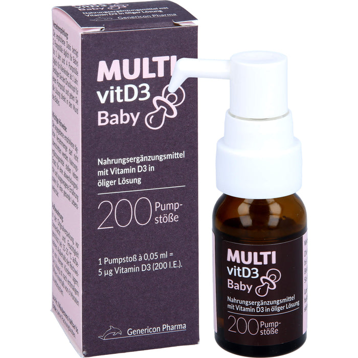 MULTIvitD3 Baby Vitamin D3 für Babys und Kleinkinder mit praktischer und leicht anzuwendender Dosierpumpe, 10 ml Solution