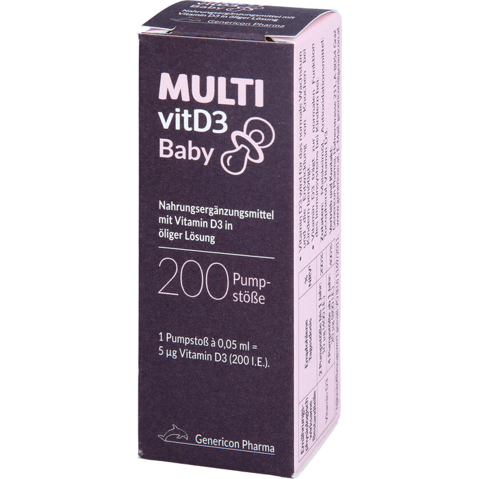 MULTIvitD3 Baby Vitamin D3 für Babys und Kleinkinder mit praktischer und leicht anzuwendender Dosierpumpe, 10 ml Solution