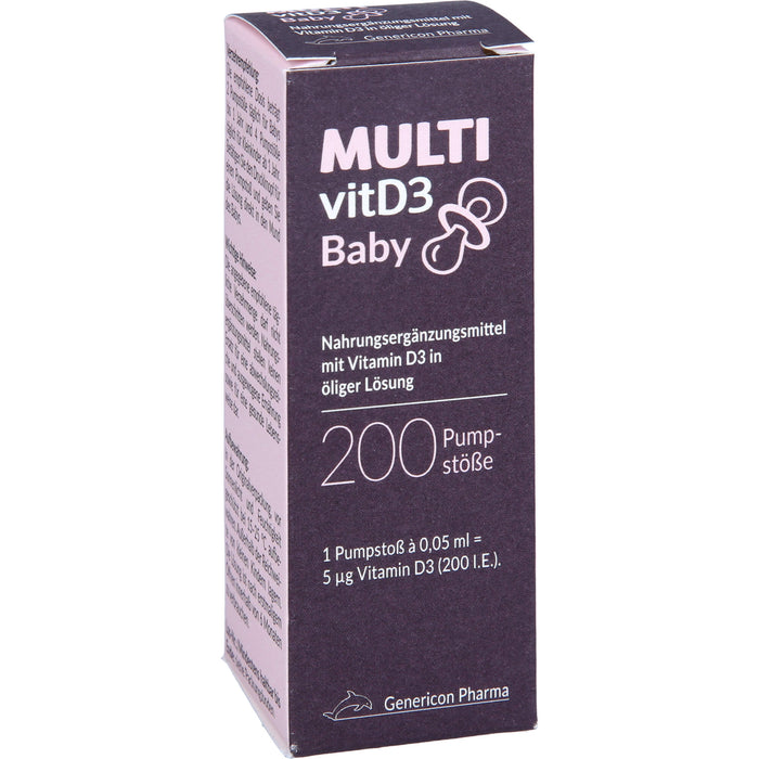 MULTIvitD3 Baby Vitamin D3 für Babys und Kleinkinder mit praktischer und leicht anzuwendender Dosierpumpe, 10 ml Solution