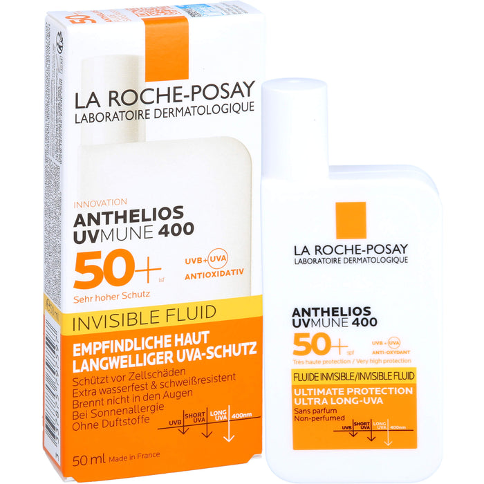 La Roche-Posay Anthelios UVMune 400 Invisible Fluid LSF 50+ für empfindliche Haut, 50 ml Cream