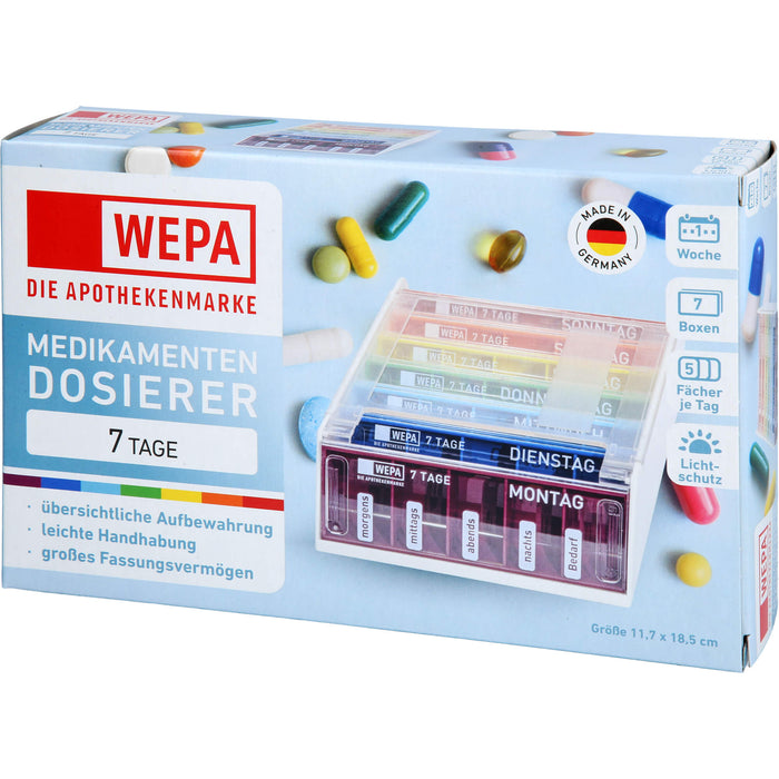 WEPA Medikamentendosierer 7 Tage Wochenmagazin Regenbogen / UV-Schutz+, 1 St. Dosette
