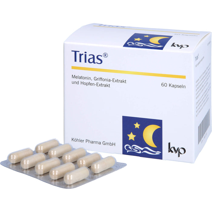 Trias Kapseln mit Melatonin, Griffonia-Extrakt und Hopfen-Extrakt, 60 pcs. Capsules