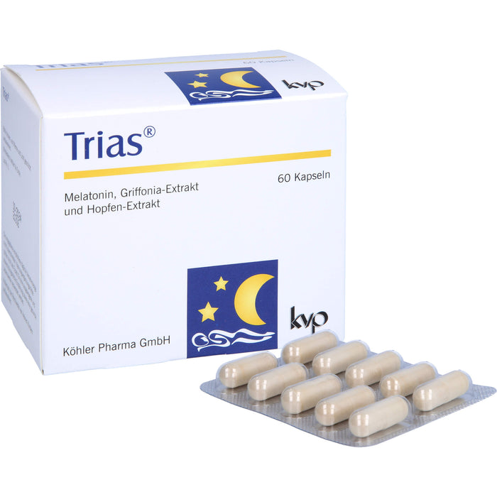 Trias Kapseln mit Melatonin, Griffonia-Extrakt und Hopfen-Extrakt, 60 pcs. Capsules