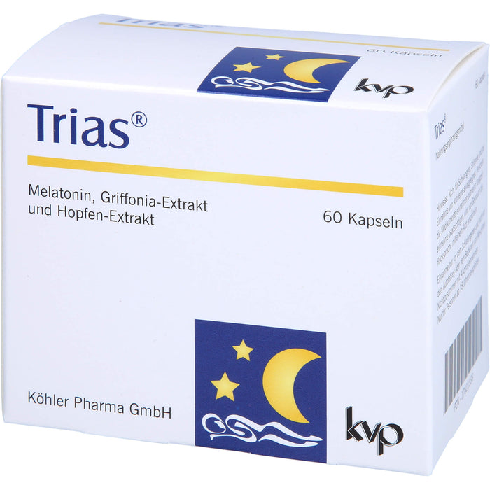 Trias Kapseln mit Melatonin, Griffonia-Extrakt und Hopfen-Extrakt, 60 pcs. Capsules