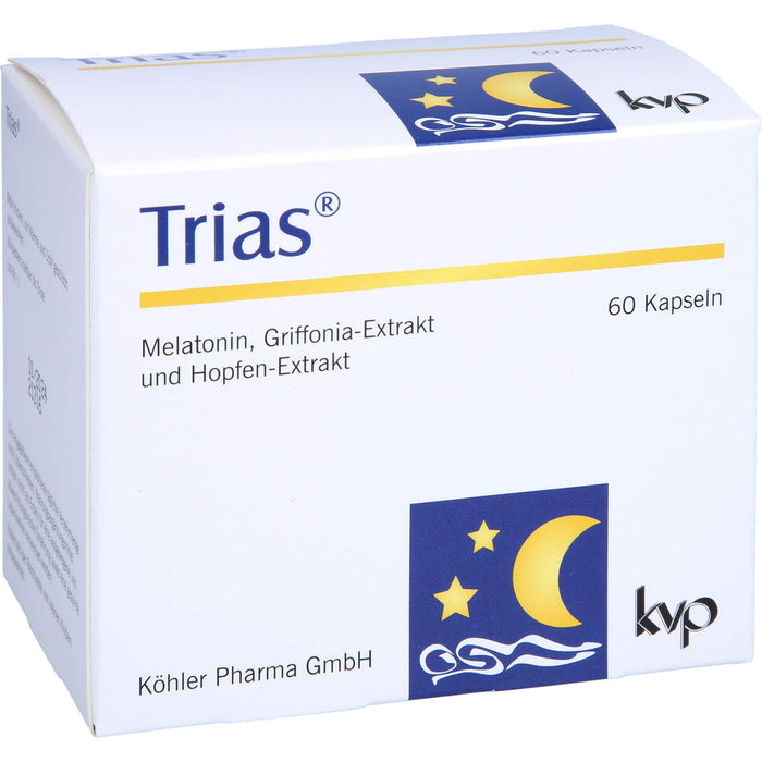 Trias Kapseln mit Melatonin, Griffonia-Extrakt und Hopfen-Extrakt, 60 pcs. Capsules