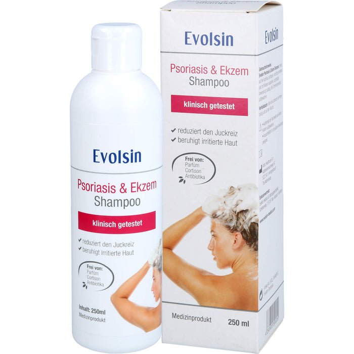 Evolsin Ekzem & Psoriasis Shampoo bei Schuppenflechte, Ekzemen & Neurodermitis auf Kopfhaut & Körper, 250 ml Shampoing