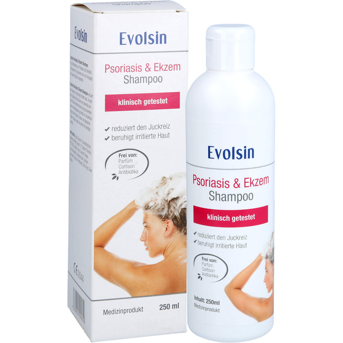 Evolsin Ekzem & Psoriasis Shampoo bei Schuppenflechte, Ekzemen & Neurodermitis auf Kopfhaut & Körper, 250 ml Shampoing