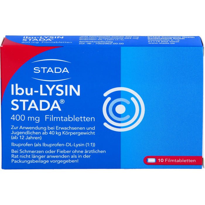 STADA Ibu-Lysin 400 mg Filmtabletten bei Schmerzen und Fieber, 10 St. Tabletten
