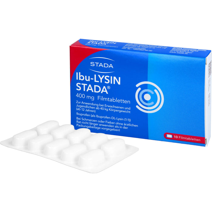 STADA Ibu-Lysin 400 mg Filmtabletten bei Schmerzen und Fieber, 10 St. Tabletten
