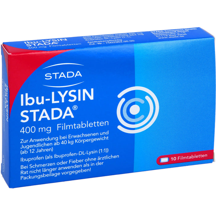 STADA Ibu-Lysin 400 mg Filmtabletten bei Schmerzen und Fieber, 10 St. Tabletten