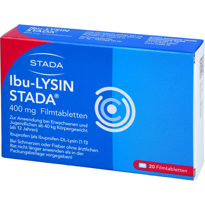 STADA Ibu-Lysin 400 mg Filmtabletten bei Schmerzen und Fieber, 20 pc Tablettes