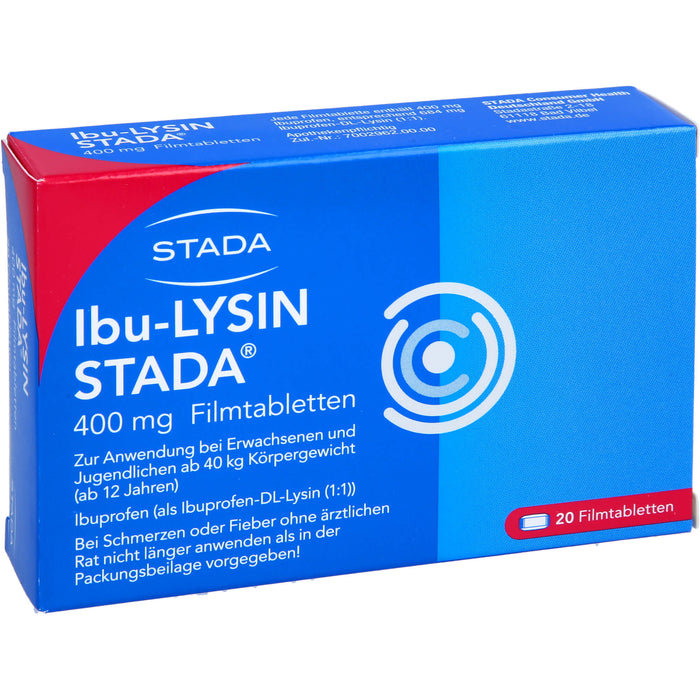 STADA Ibu-Lysin 400 mg Filmtabletten bei Schmerzen und Fieber, 20 pcs. Tablets