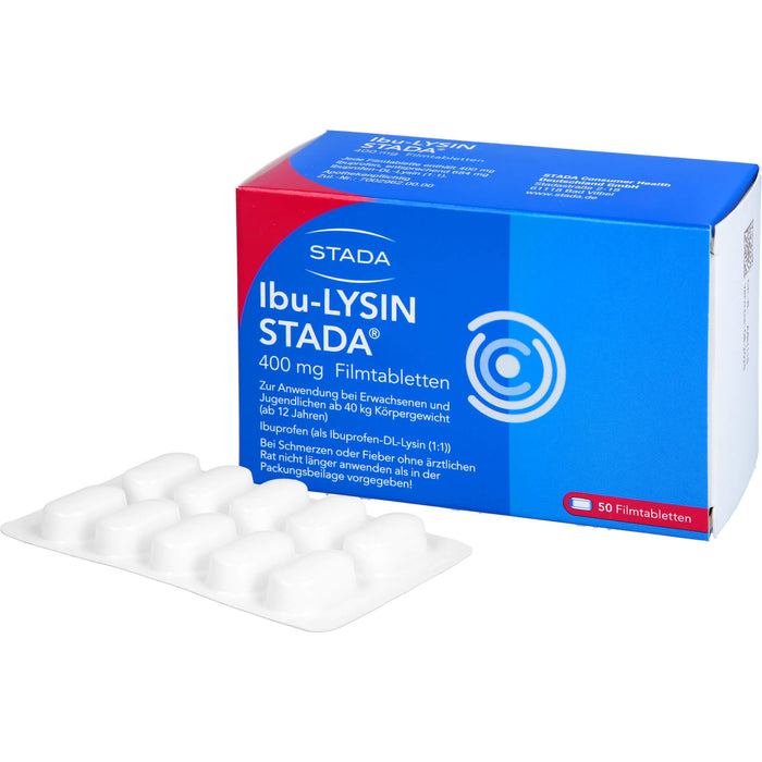 STADA Ibu-Lysin 400 mg Filmtabletten bei Schmerzen und Fieber, 50 pcs. Tablets