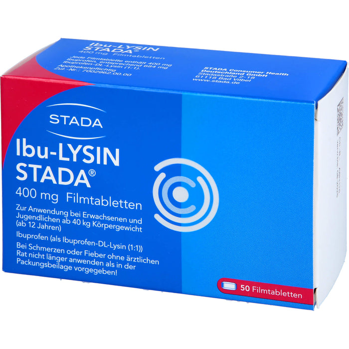 STADA Ibu-Lysin 400 mg Filmtabletten bei Schmerzen und Fieber, 50 pcs. Tablets