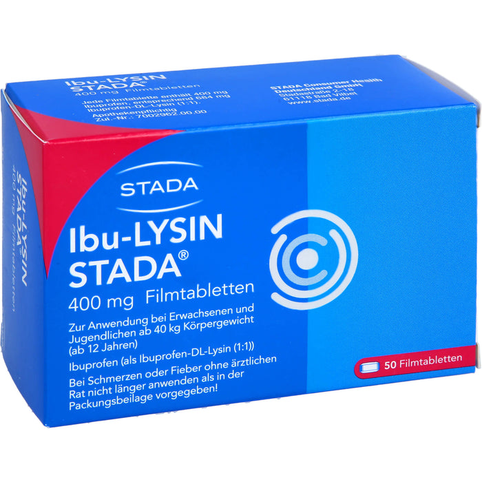 STADA Ibu-Lysin 400 mg Filmtabletten bei Schmerzen und Fieber, 50 pcs. Tablets