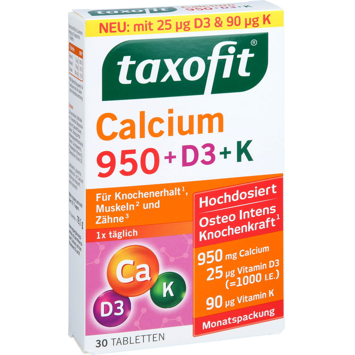 Taxofit Calcium 950 + D3 + K Tabletten für Knochenerhalt, Muskeln und Zähne, 30 pcs. Tablets