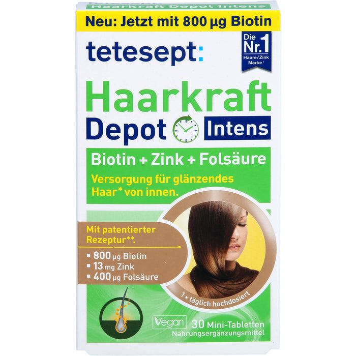 Tetesept Haarkraft Depot Intens Tabletten zur Versorgung für glänzendes Haar, 30 St. Tabletten